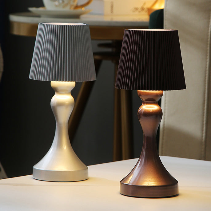 Contemporary Retro Rechargeable Iron ABS Striped Column LED Table Lamp Night Light For Bedside
