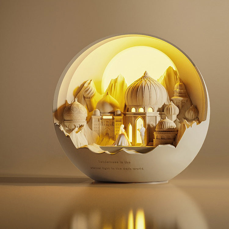 Traditional European USB Plaster Round Fairytale Castle Wedding LED Aromatherapy Table Lamp Night Light For Bedside