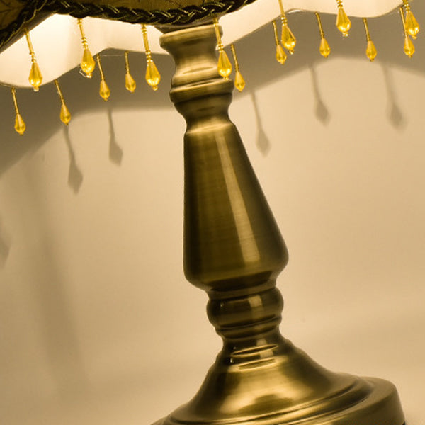 Contemporary Retro Iron Fabric Conic Bead Curtain Wave 1-Light Table Lamp For Bedside