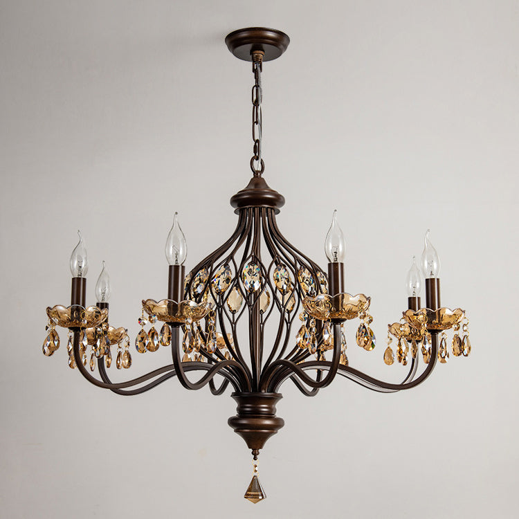 Contemporary Retro Iron Crystal Candlestick Holder Teardrop 6/8/10 Light Chandeliers For Living Room