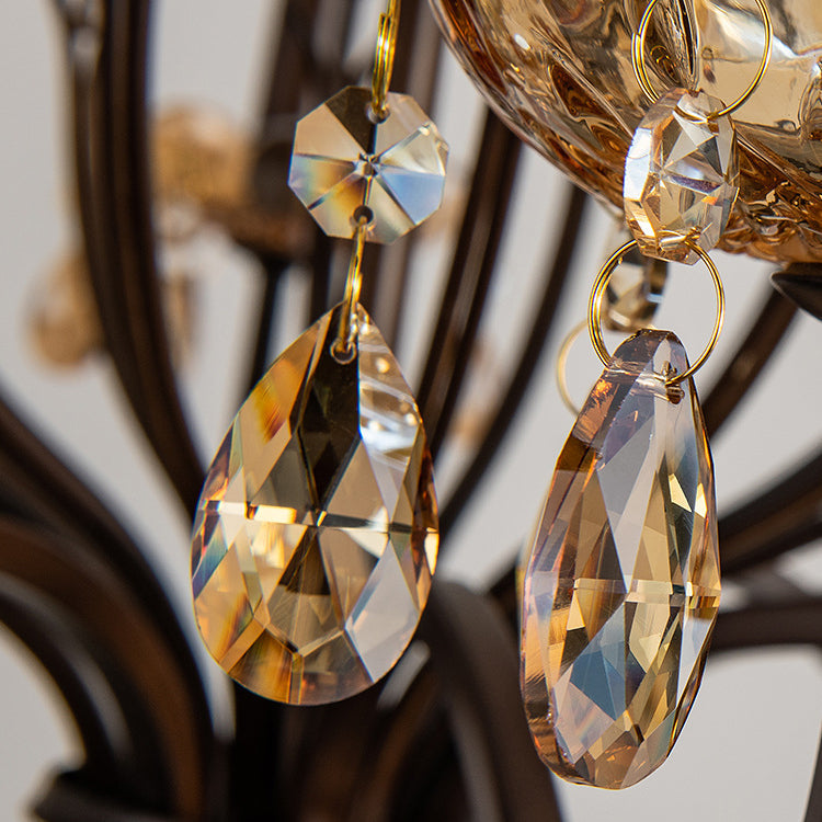 Contemporary Retro Iron Crystal Candlestick Holder Teardrop 6/8/10 Light Chandeliers For Living Room