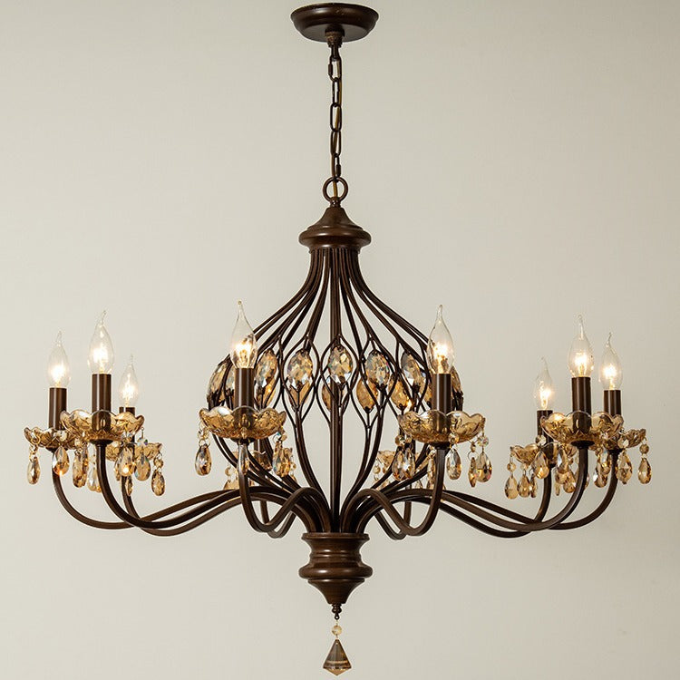 Contemporary Retro Iron Crystal Candlestick Holder Teardrop 6/8/10 Light Chandeliers For Living Room