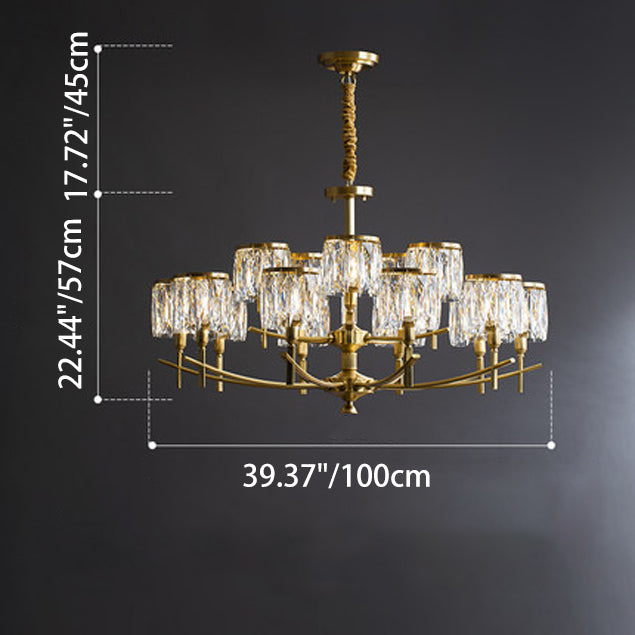 Modern Luxury Brass Crystal Cylinder 6/8/10/15/24 Light Chandeliers For Living Room