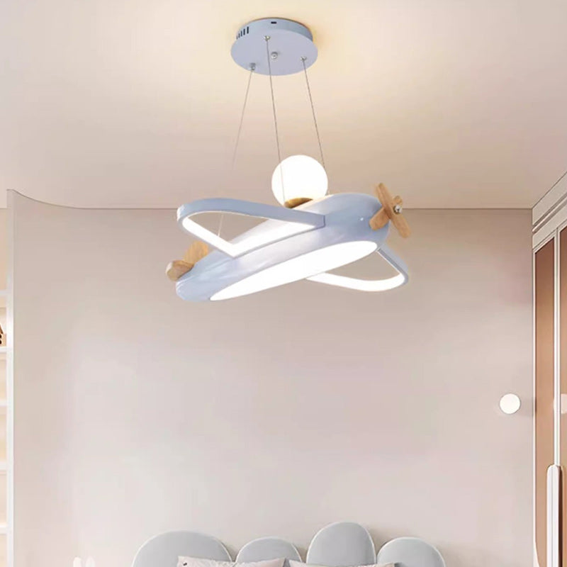 Contemporary Creative Kids Aircraft Resin Metal Glass Acrylic LED Chandeliers For Bedroom