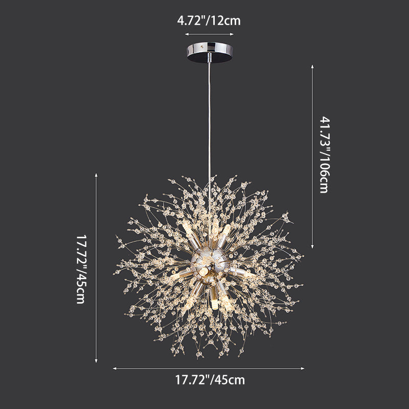 Modern Luxury Stainless Steel Crystal Hardware Ball Dandelion 9/12 Light Chandeliers For Dining Room