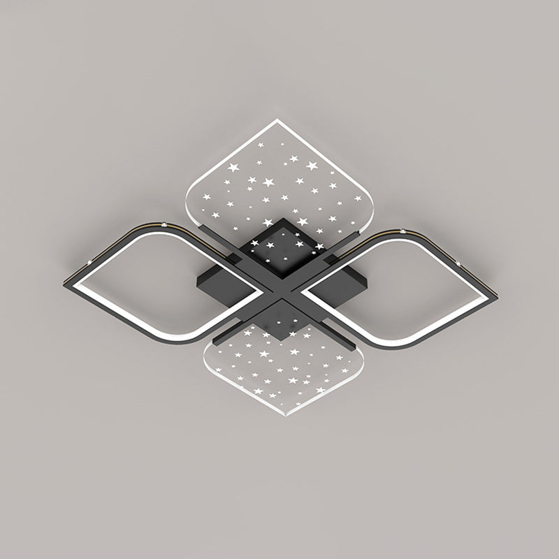 Contemporary Nordic Aluminum Iron Acrylic Four Leaf Clover Starry Star LED Semi-Flush Mount Ceiling Light For Bedroom