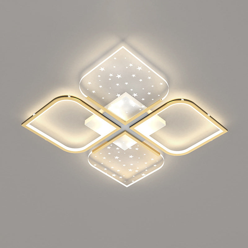 Contemporary Nordic Aluminum Iron Acrylic Four Leaf Clover Starry Star LED Semi-Flush Mount Ceiling Light For Bedroom