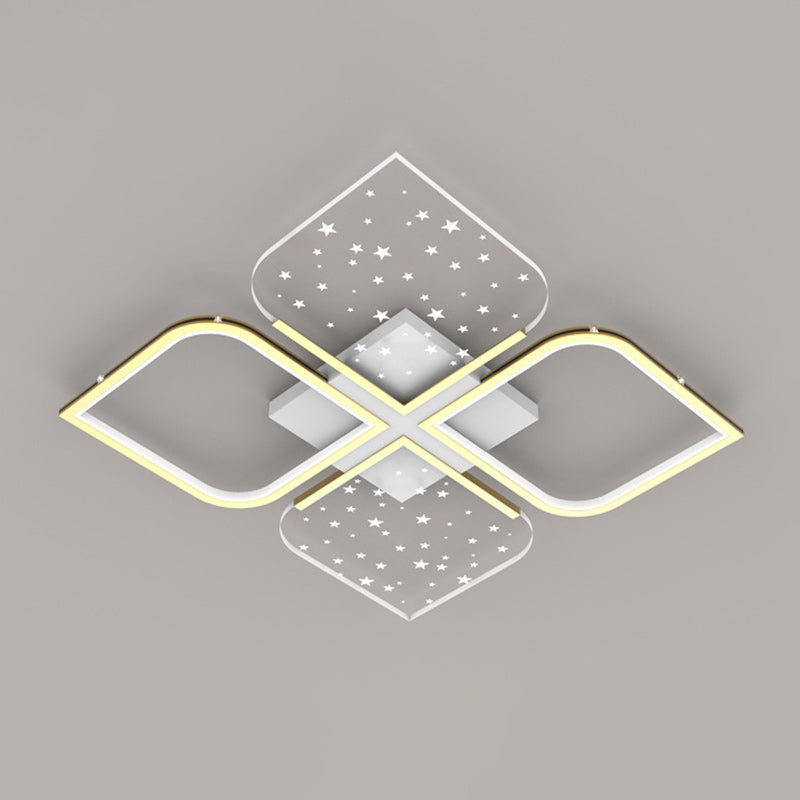 Contemporary Nordic Aluminum Iron Acrylic Four Leaf Clover Starry Star LED Semi-Flush Mount Ceiling Light For Bedroom