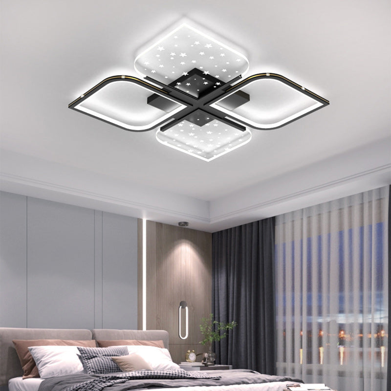 Contemporary Nordic Aluminum Iron Acrylic Four Leaf Clover Starry Star LED Semi-Flush Mount Ceiling Light For Bedroom