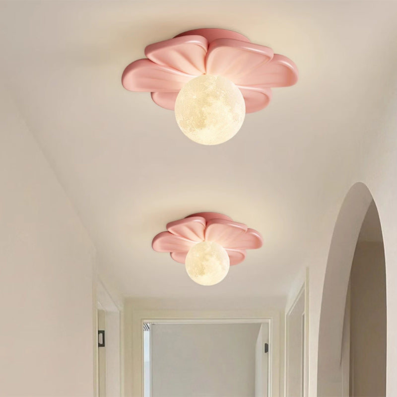 Contemporary Nordic Resin PLA Moon Floral 1-Light Semi-Flush Mount Ceiling Light For Hallway