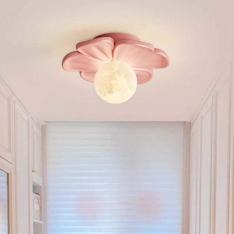 مصباح سقف معاصر من الراتنج الشمالي PLA على شكل قمر مزهر مزود بمصباح واحد وتركيب شبه مسطح للممر