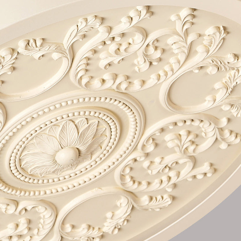 Traditional French Resin Iron Acrylic Round Engraved Flower LED Flush Mount Ceiling Light For Bedroom