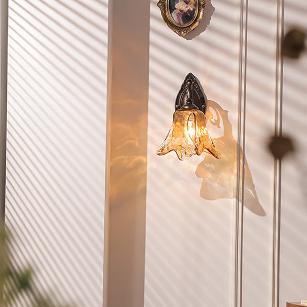 Contemporary Retro Floral Iron Glass Aluminum Alloy 1-Light Wall Sconce Lamp For Bedside