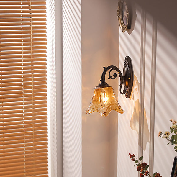 Contemporary Retro Floral Iron Glass Aluminum Alloy 1-Light Wall Sconce Lamp For Bedside