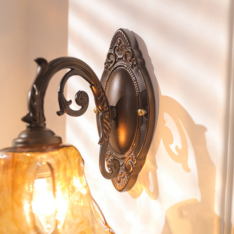 Contemporary Retro Floral Iron Glass Aluminum Alloy 1-Light Wall Sconce Lamp For Bedside