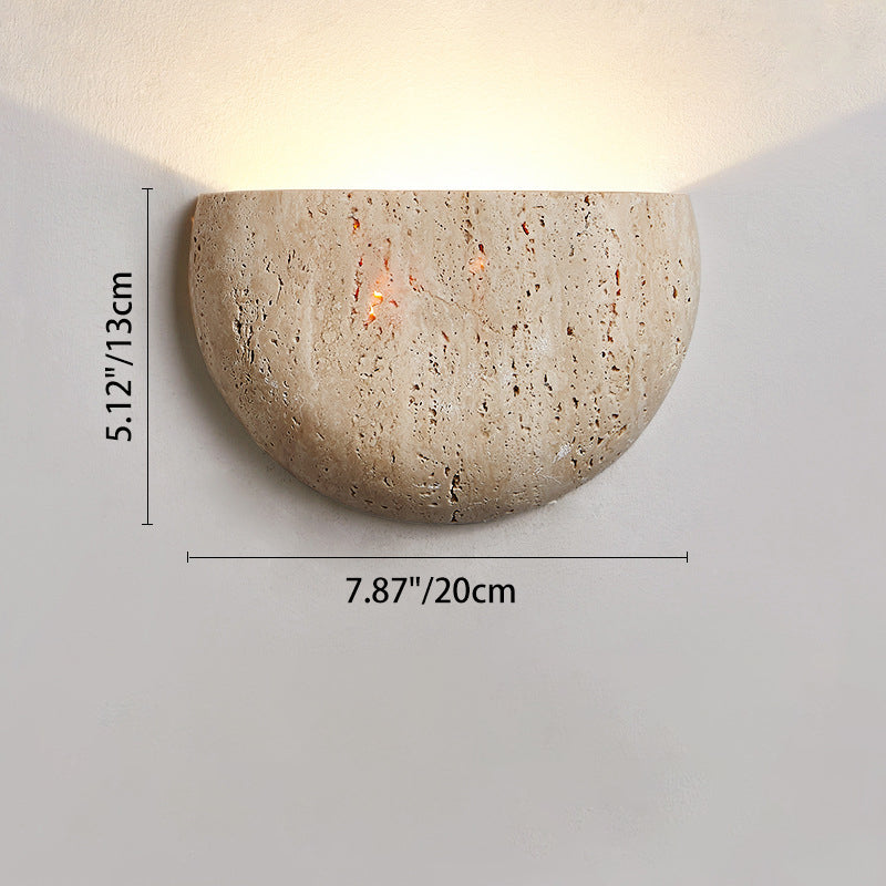 Traditional Japanese Travertine Semicircular 1-Light Wall Sconce Lamp For Hallway