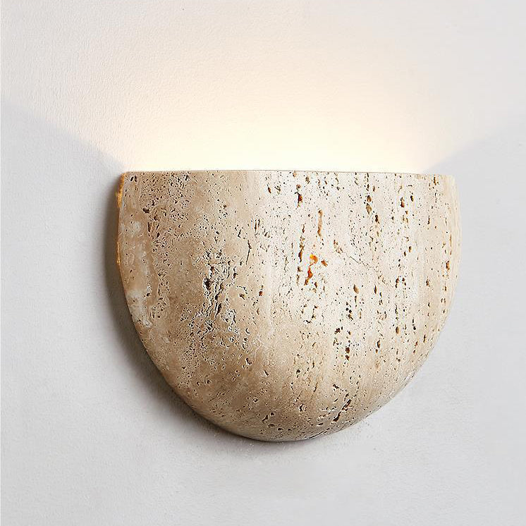 Traditional Japanese Travertine Semicircular 1-Light Wall Sconce Lamp For Hallway