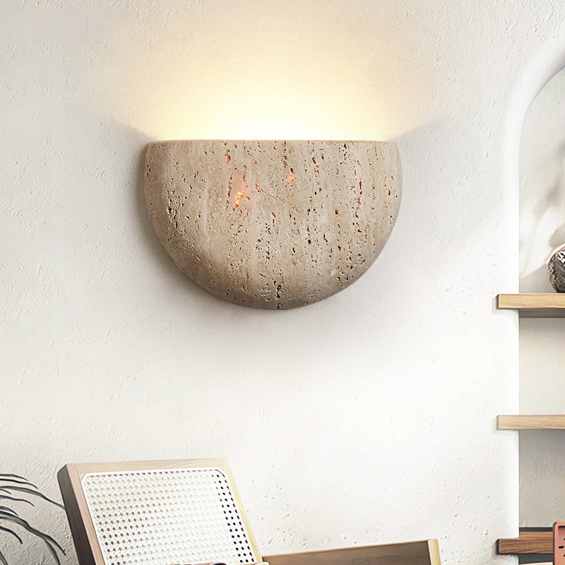 Traditional Japanese Travertine Semicircular 1-Light Wall Sconce Lamp For Hallway