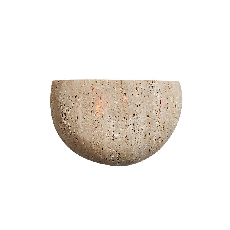 Traditional Japanese Travertine Semicircular 1-Light Wall Sconce Lamp For Hallway