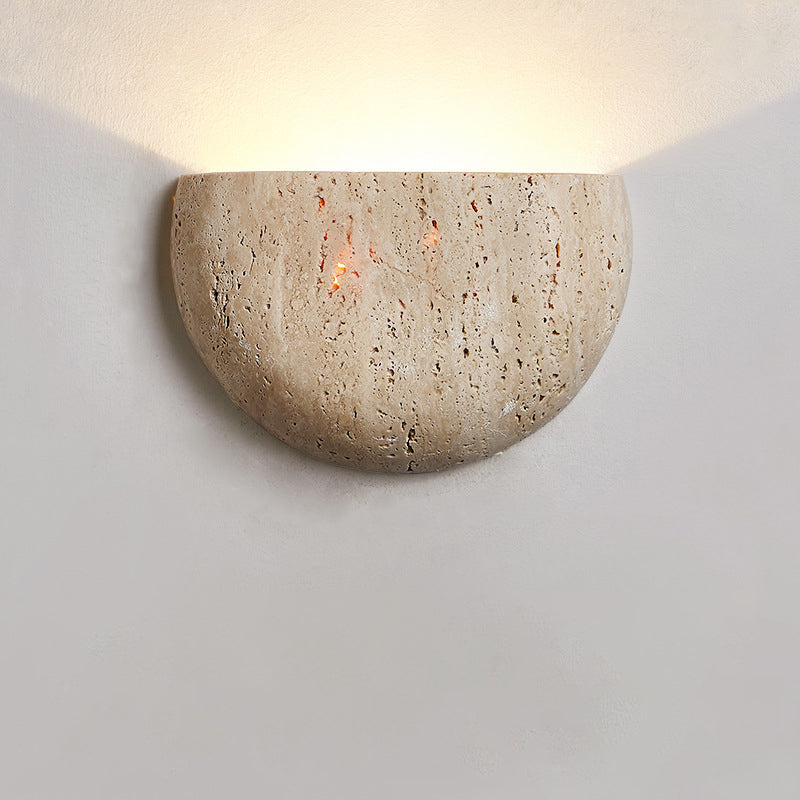 Traditional Japanese Travertine Semicircular 1-Light Wall Sconce Lamp For Hallway