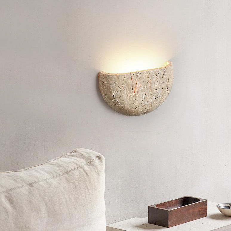 Traditional Japanese Travertine Semicircular 1-Light Wall Sconce Lamp For Hallway