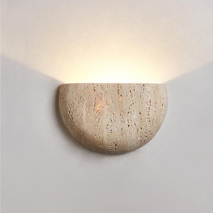 Traditional Japanese Travertine Semicircular 1-Light Wall Sconce Lamp For Hallway