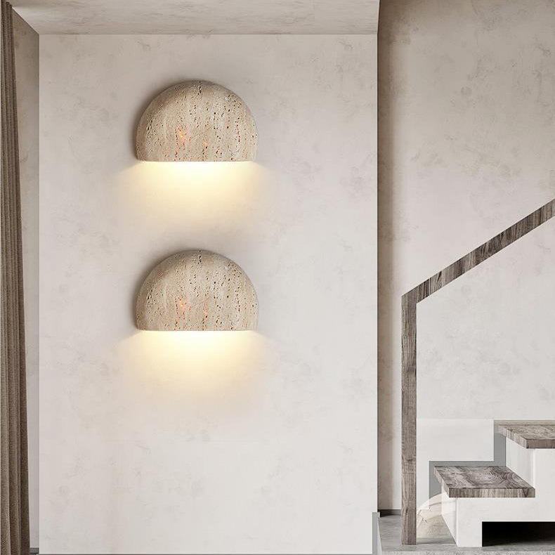 Traditional Japanese Travertine Semicircular 1-Light Wall Sconce Lamp For Hallway