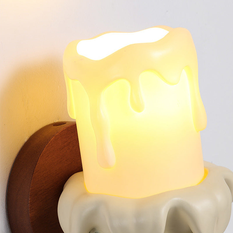 Traditional French Resin Wood Glass Candle Bell 1-Light Wall Sconce Lamp For Bedside