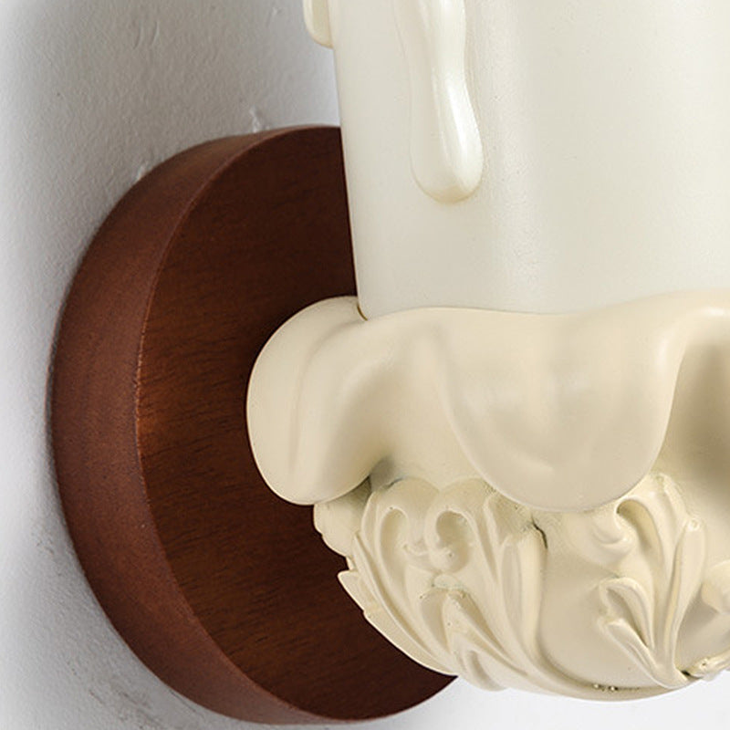 Traditional French Resin Wood Glass Candle Bell 1-Light Wall Sconce Lamp For Bedside