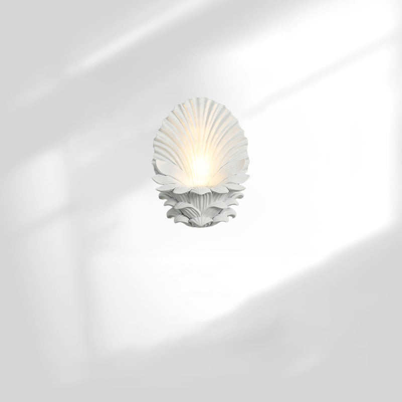 Traditional French Resin Hardware Glass Candlestick Shell Carved 1-Light Wall Sconce Lamp For Bedside
