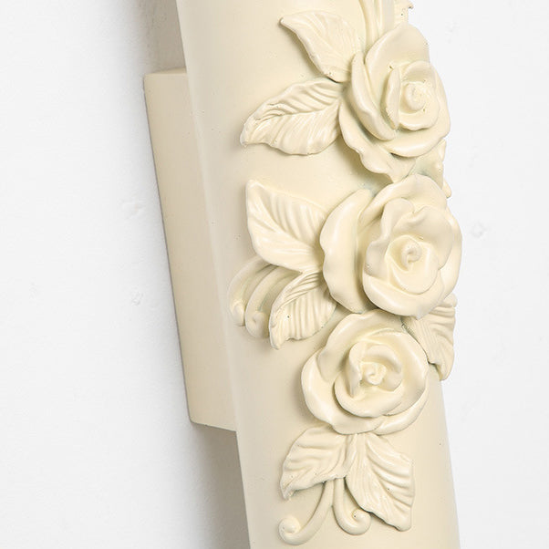 Traditional French Resin Hardware Candlestick Roman Column Carved Rose 1-Light Wall Sconce Lamp For Bedside