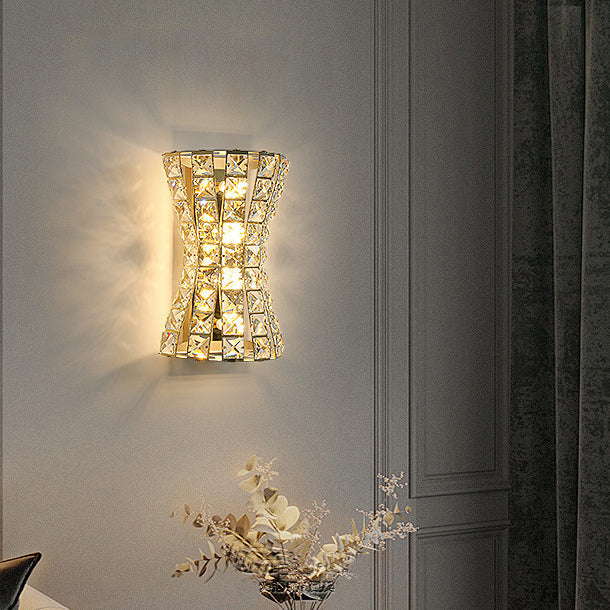 Modern Luxury Crystal Stainless Steel Column H-curve 4/6 Light Wall Sconce Lamp For Hallway