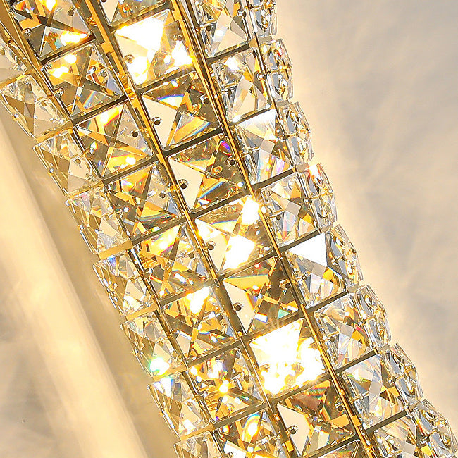 Modern Luxury Crystal Stainless Steel Column H-curve 4/6 Light Wall Sconce Lamp For Hallway
