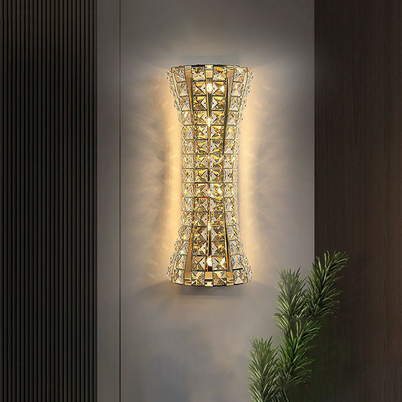 Modern Luxury Crystal Stainless Steel Column H-curve 4/6 Light Wall Sconce Lamp For Hallway