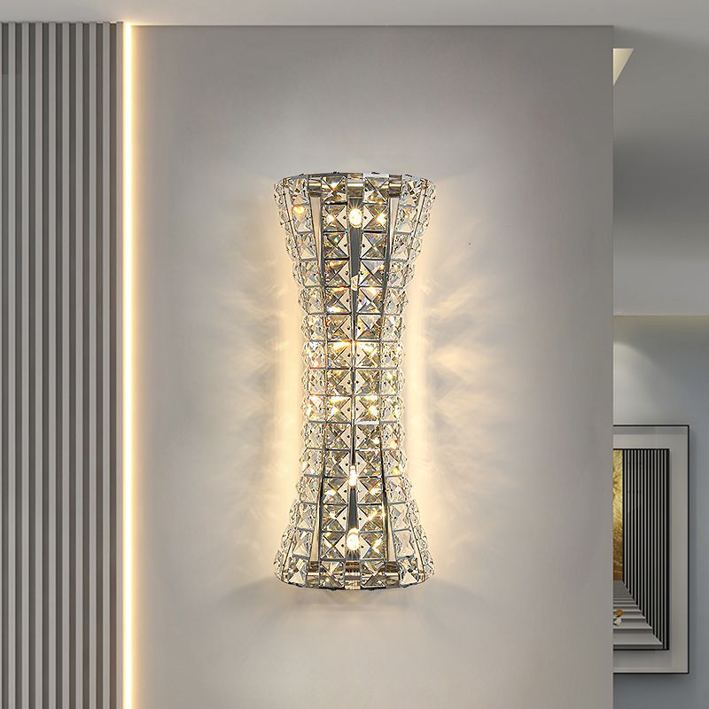 Modern Luxury Crystal Stainless Steel Column H-curve 4/6 Light Wall Sconce Lamp For Hallway