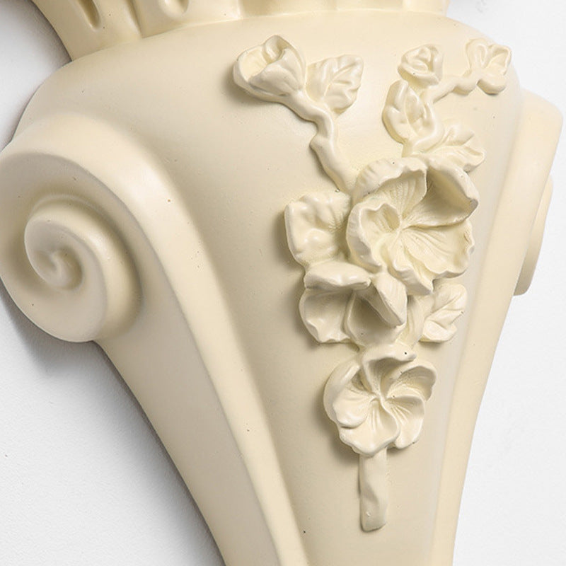 Traditional French Resin Hardware Candlestick Roman Column Carved Rose 1-Light Wall Sconce Lamp For Bedside