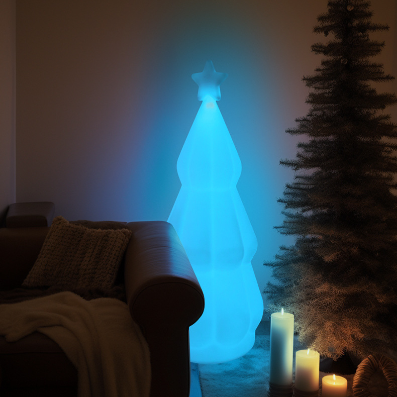 Contemporary Creative Solar Rechargeable Waterproof PE Christmas Tree Decoration LED Standing Floor Lamp Outdoor Light For Outdoor Patio