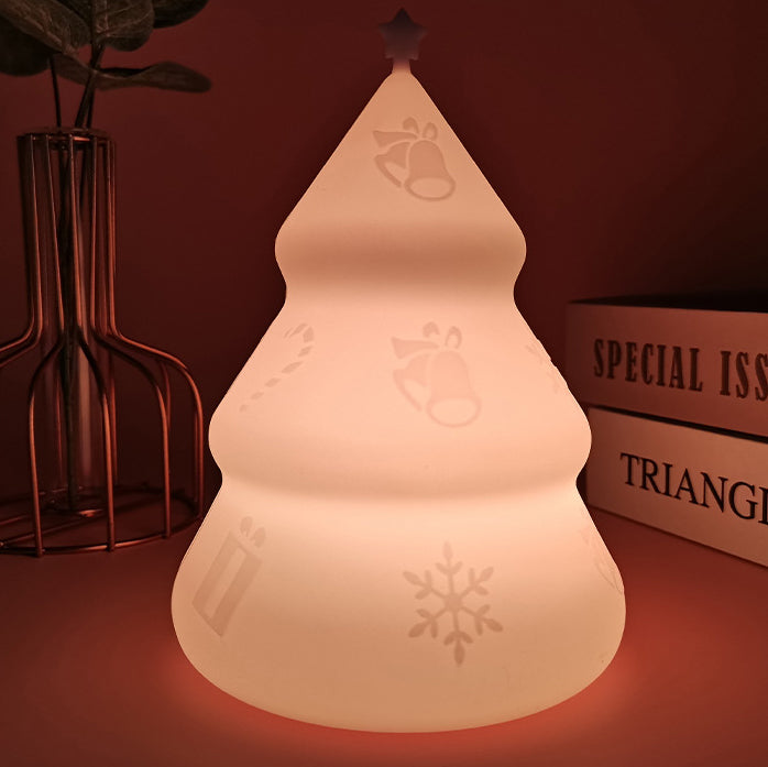 Contemporary Creative Rechargeable Battery ABS Silica Christmas Tree Bell Snow LED Table Lamp Night Light For Bedside