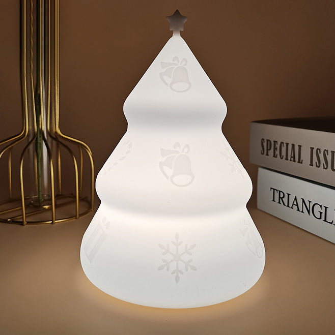 Contemporary Creative Rechargeable Battery ABS Silica Christmas Tree Bell Snow LED Table Lamp Night Light For Bedside