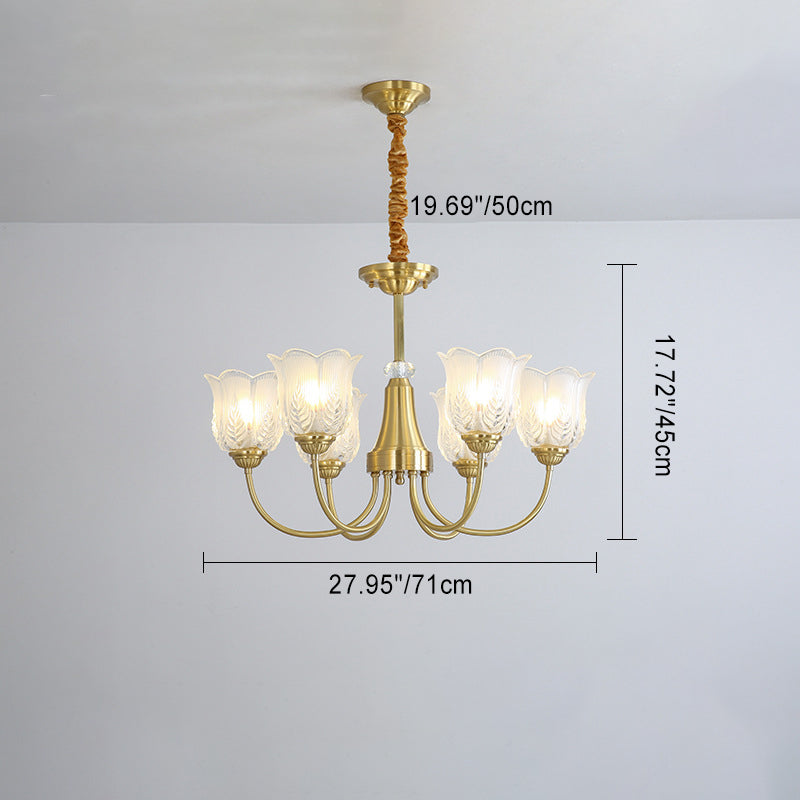 Traditional French Brass Glass Crystal Floral Bud 6/8/10/12 Light Chandeliers For Living Room