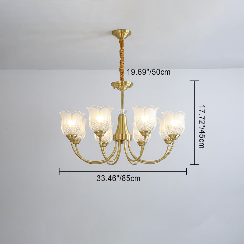 Traditional French Brass Glass Crystal Floral Bud 6/8/10/12 Light Chandeliers For Living Room
