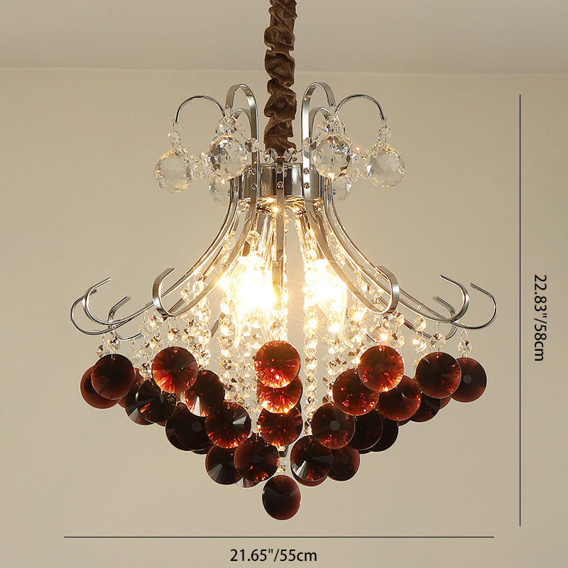 Traditional European Crystal Iron Hardware Beads Bouquet 3/4 Light Chandeliers For Dining Room