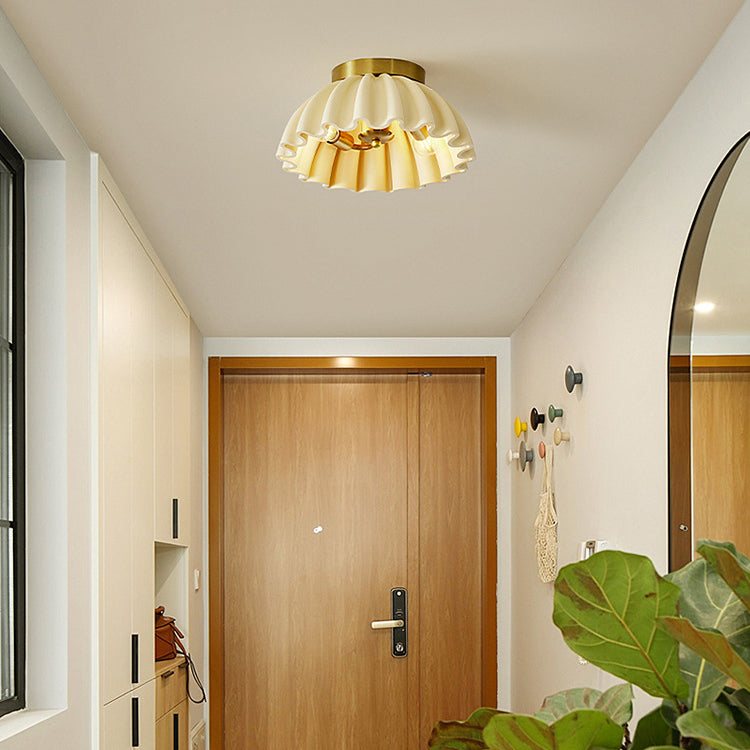 Traditional French Resin Metal Bowl Ruffle 2-Light Semi-Flush Mount Ceiling Light For Hallway