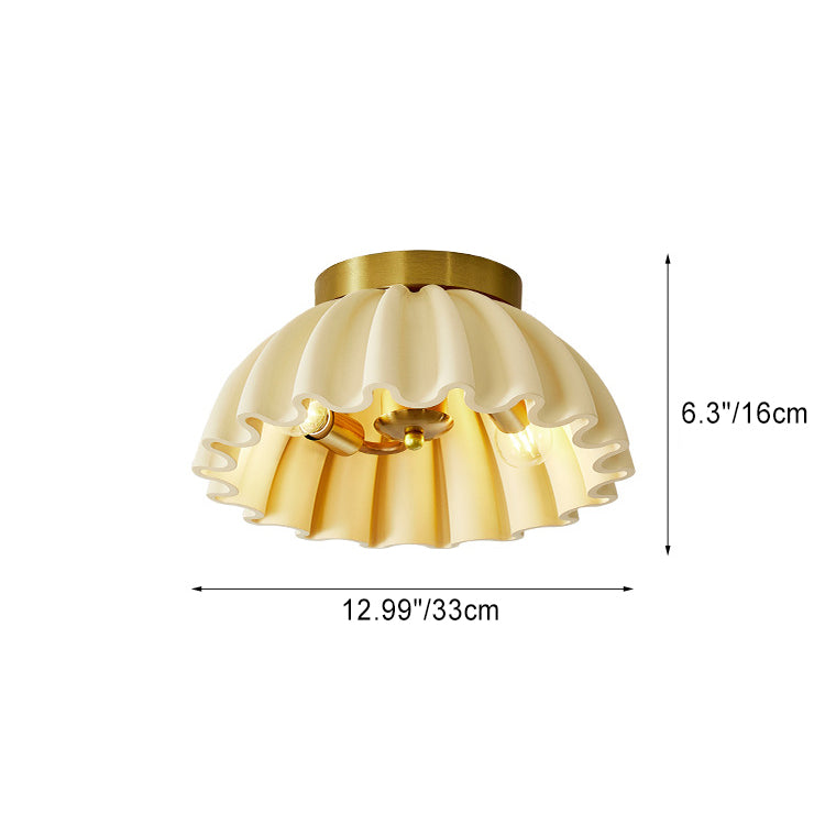 Traditional French Resin Metal Bowl Ruffle 2-Light Semi-Flush Mount Ceiling Light For Hallway