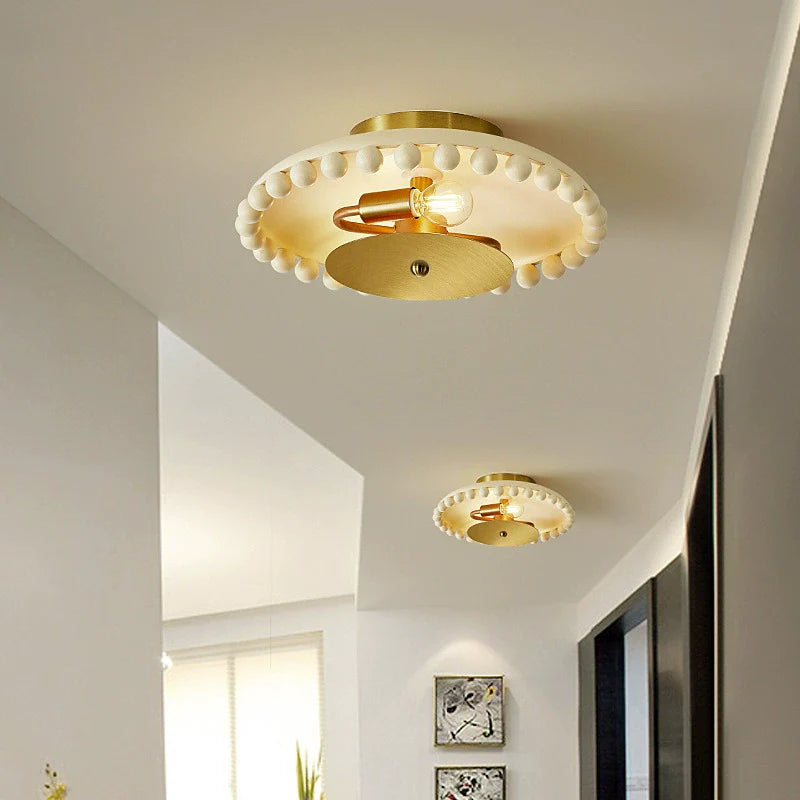 Traditional French Resin Metal Bowl Round Ball 2-Light Semi-Flush Mount Ceiling Light For Hallway