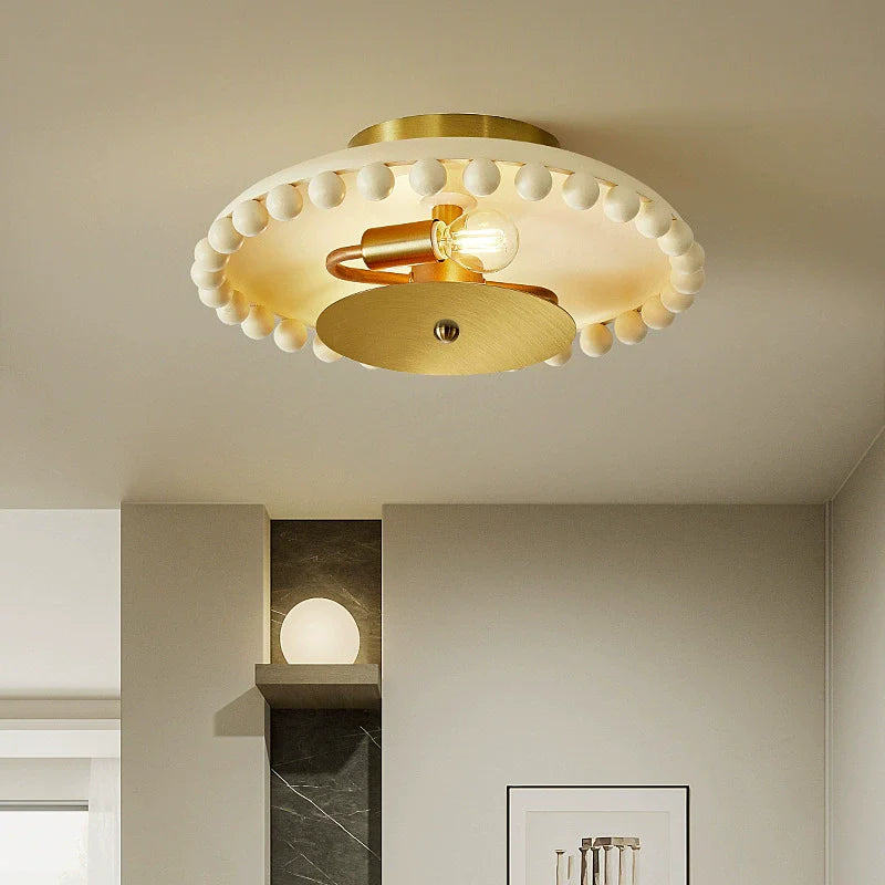 Traditional French Resin Metal Bowl Round Ball 2-Light Semi-Flush Mount Ceiling Light For Hallway