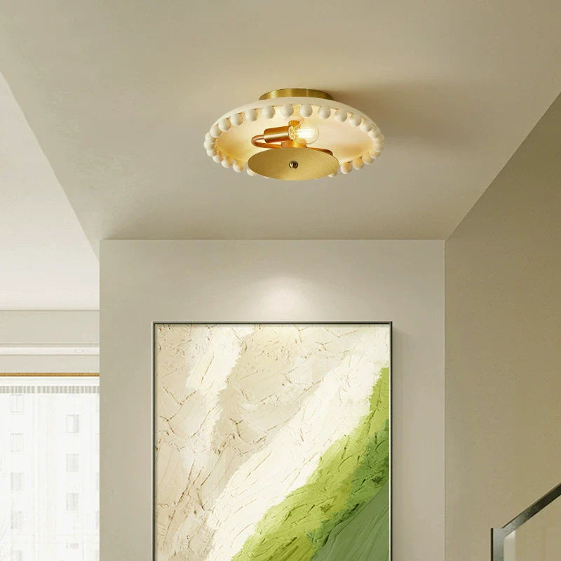 Traditional French Resin Metal Bowl Round Ball 2-Light Semi-Flush Mount Ceiling Light For Hallway