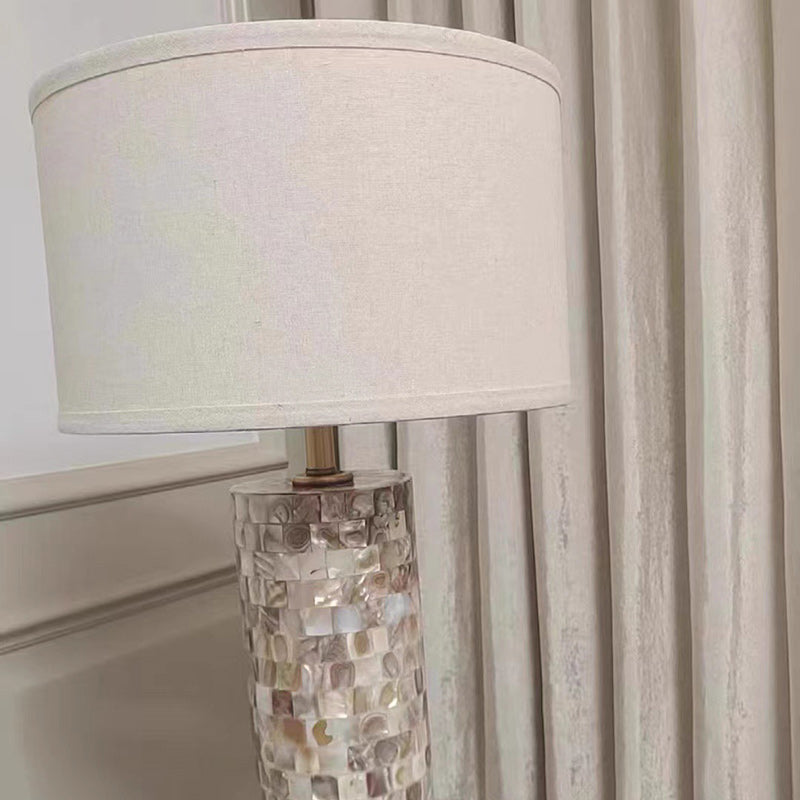 Contemporary Creative Shell Patch Fabric Iron Cylinder 1-Light Table Lamp For Bedside