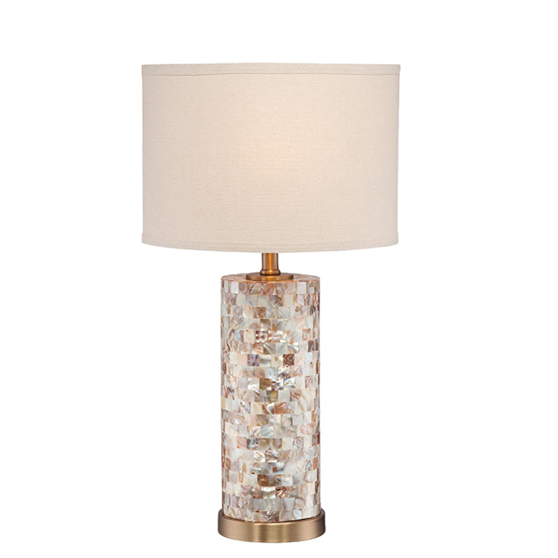 Contemporary Creative Shell Patch Fabric Iron Cylinder 1-Light Table Lamp For Bedside