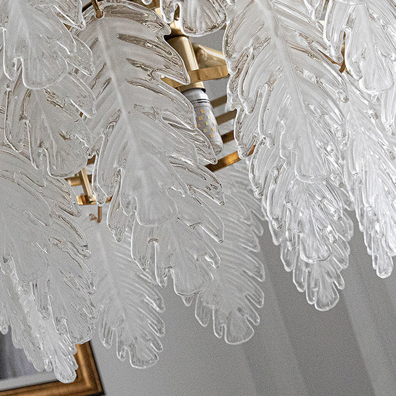 Traditional French Iron Glass Pearl Leaf Multilayered 3/6/9/12/16 Light Chandeliers For Bedroom